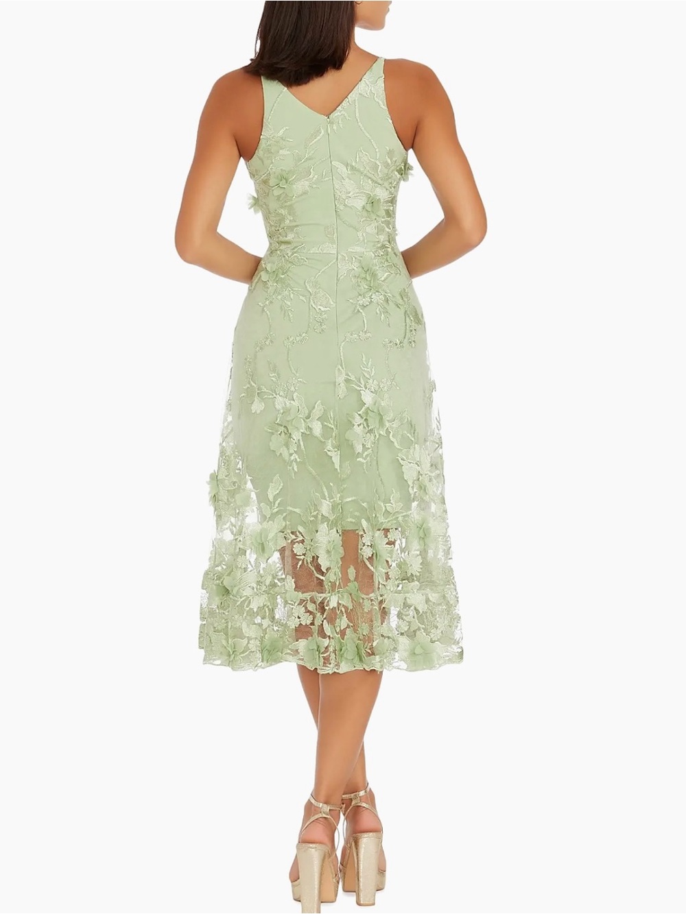 Dress the Population Sage Green Embroidered Floral Lace Midi Dress Size Large - Picture 2 of 14